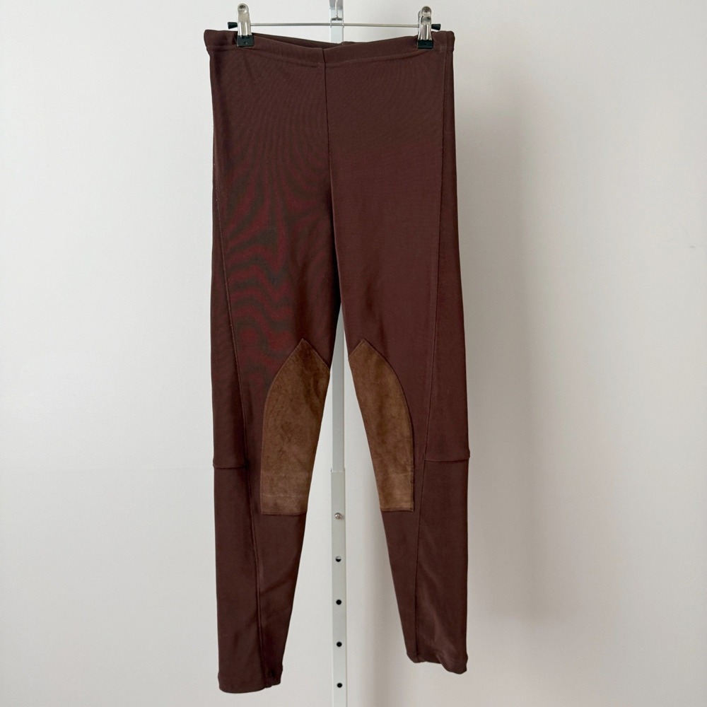 VTG Bisou Bisou M Brown Leggings Suede Leather Knee Patch Equestrian Riding Pant